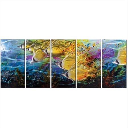 METAL ARTSCAPE 59 X 24 in Golden Jetstream 5Paneled Handmade Metal Wall Art MA10115